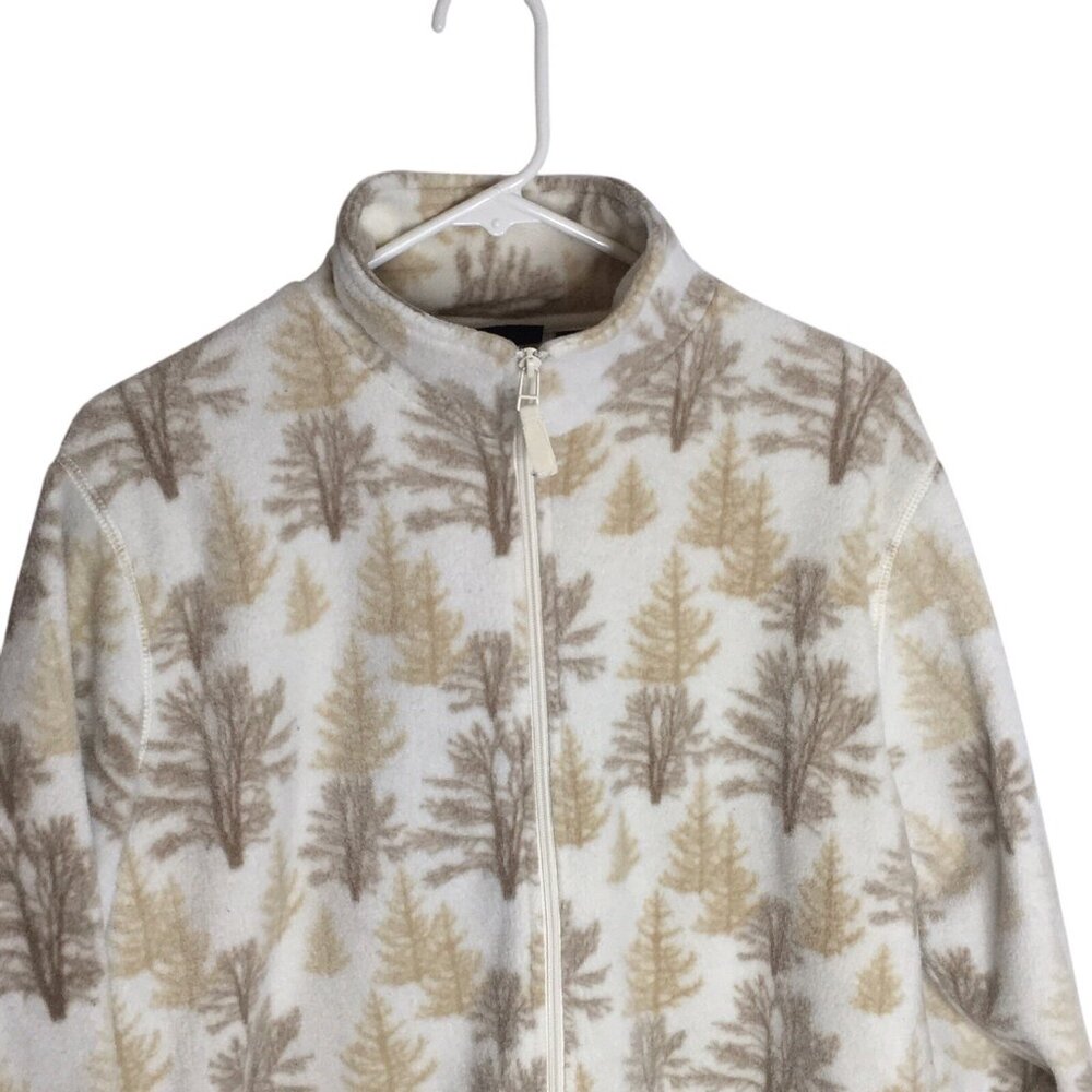 Fleece Jacket Beige White Full Zip Mock Neck Women Size Large Outdoors Woods